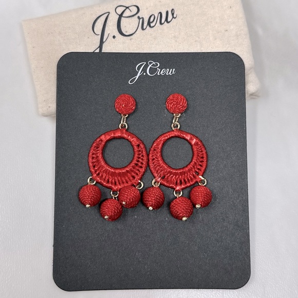 J.Crew Raffia Wrapped Drop Earrings Brilliant Sunset Red Gold Plated Brass NWT - Picture 1 of 4
